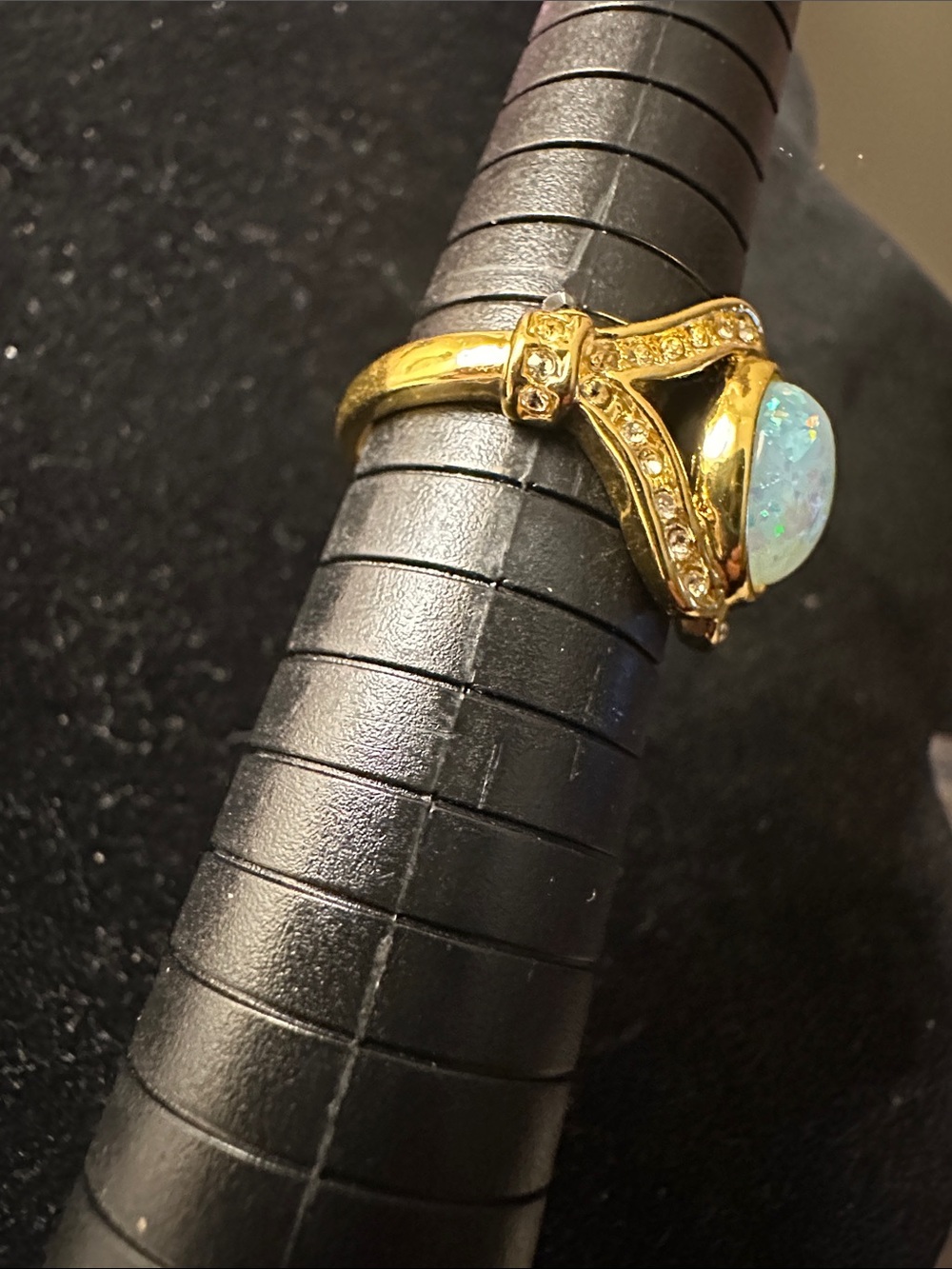 Gold-Tone Opal Cabochon Statement Ring - White Opalescent - Picture 3 of 6